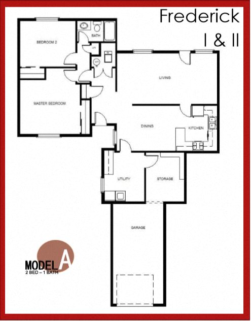 Floor plan for 2 beds, 1 bath, 1200 sqft